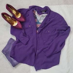 TRIBE FOR HER purple 100% silk button down small